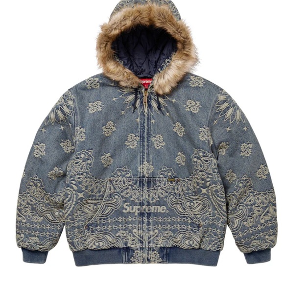Supreme Bandana Jacquard Denim Hooded Work Jacket Size Large Confirmed Order - Picture 1 of 4